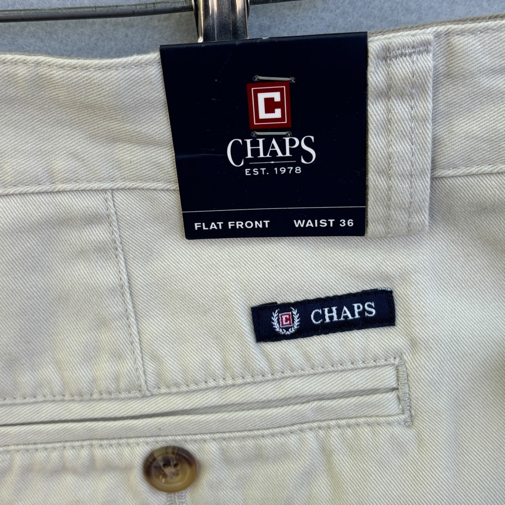 Chaps Mens Flat Front Chino Shorts Beige Khaki Cotton Twill Size 36 NWT 21200RH - Picture 3 of 5